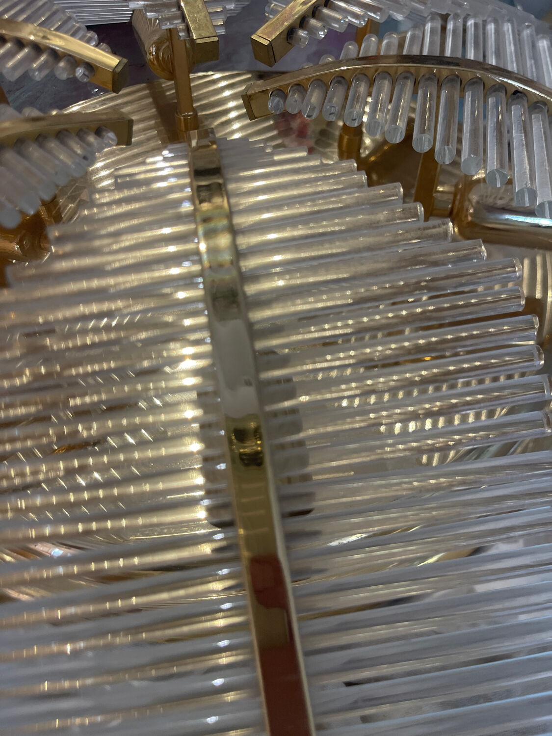 Maison Sciolari glass and gilt wall lamp, Palm model! Italy 1980