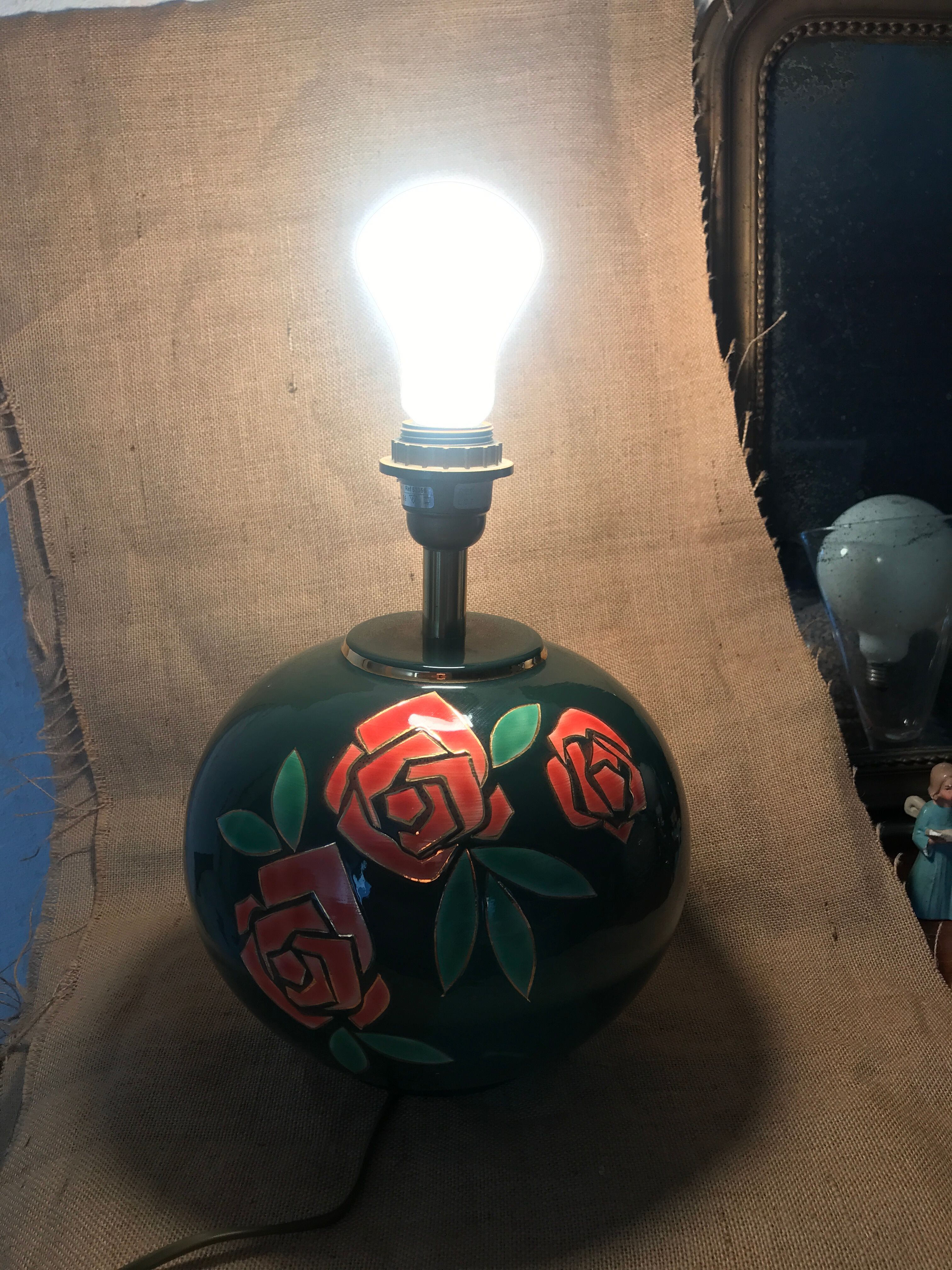 Dark Green Lamp Foot Art Deco Louis Drimmer