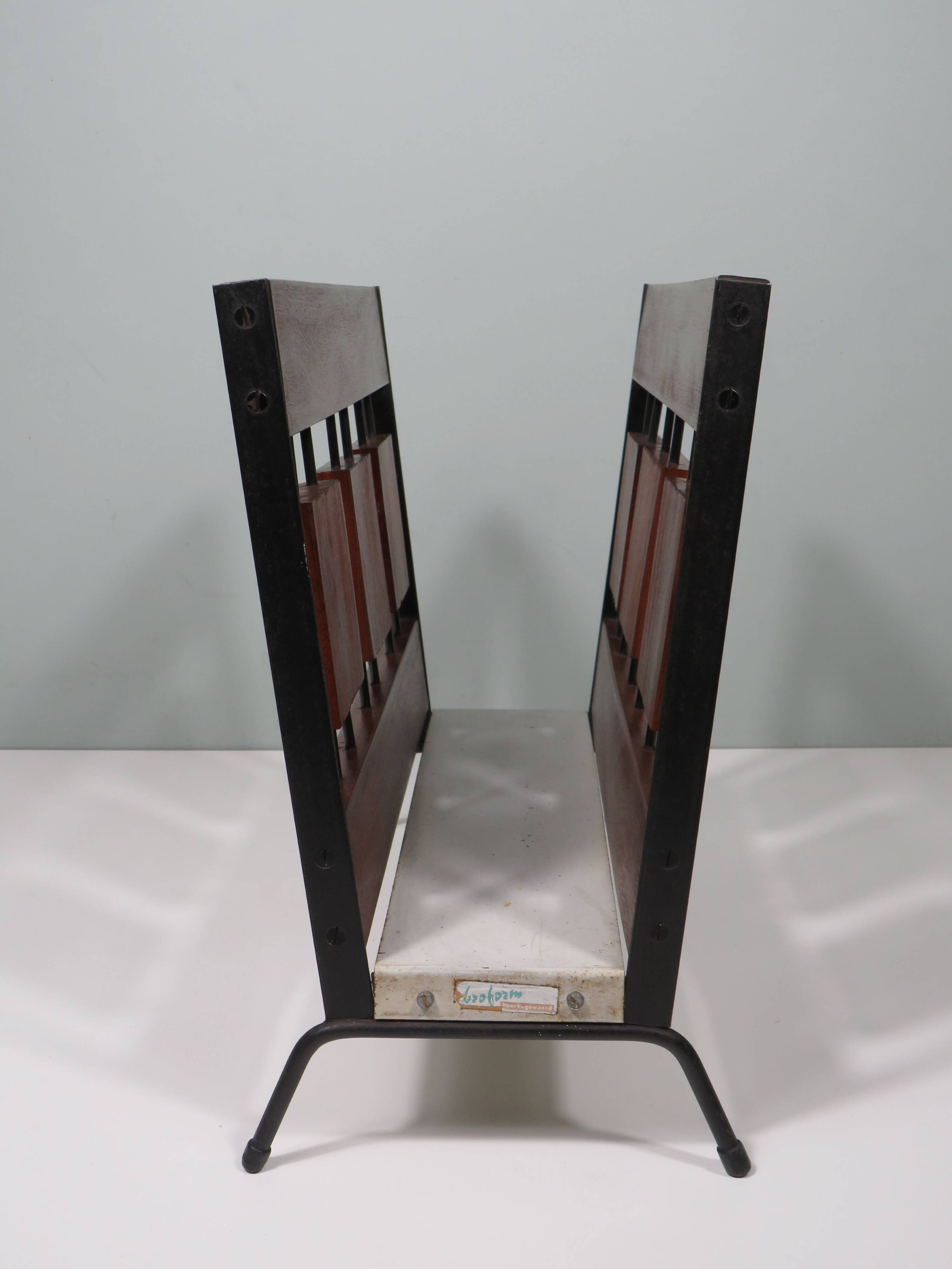 Vintage teak and metal magazine rack, Netherlands 1960-1970