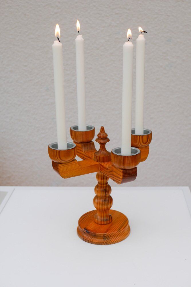 Rustic wooden candleholder by Jan Johnsson for Smålandsslöjd, Sweden, 1975