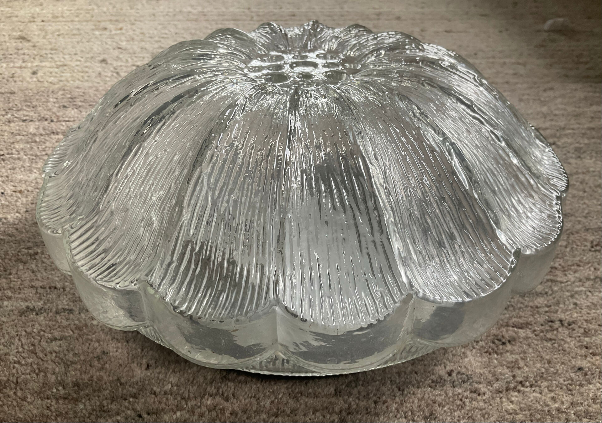 Vintage flower ceiling light or wall sconce in pressed moulded glass.