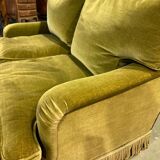 Canapé crapaud vintage 2/3 places velours vert kaki