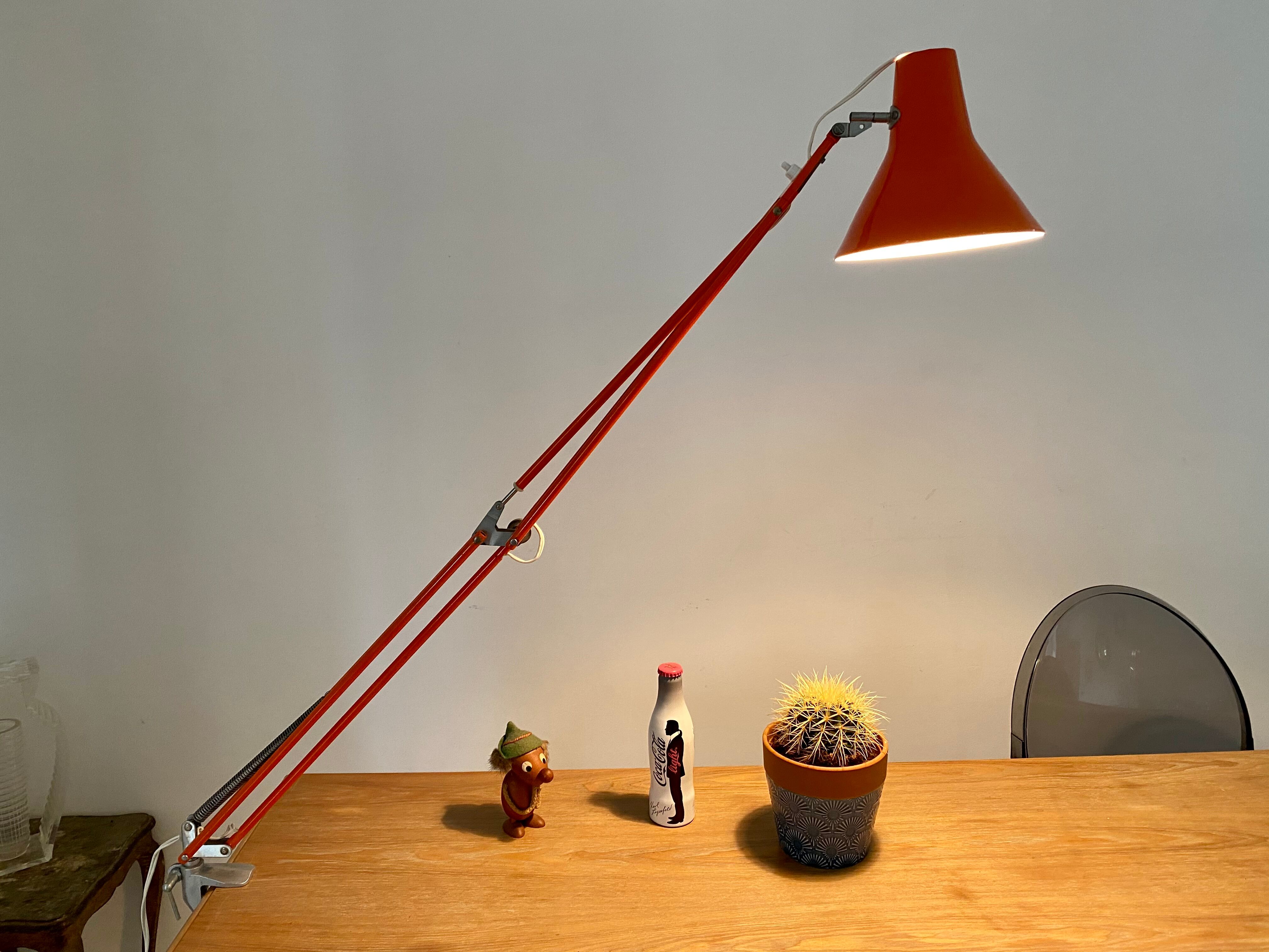 Office lamp architect aluminor France vintage 70s orange