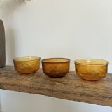 3 "Lever" brand bowls, amber textured