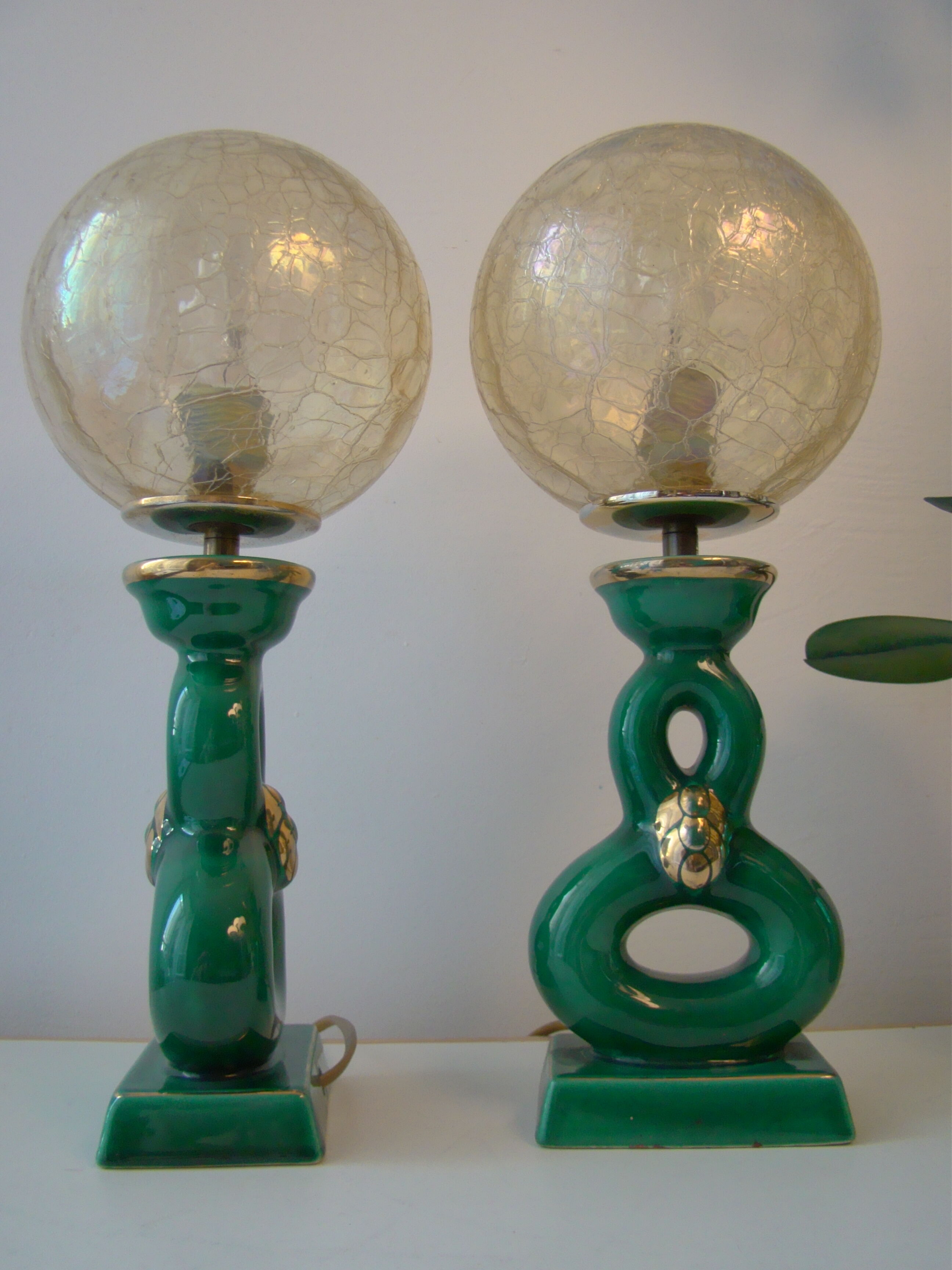 Pair of vintage lamps in bordeaux art ceramic