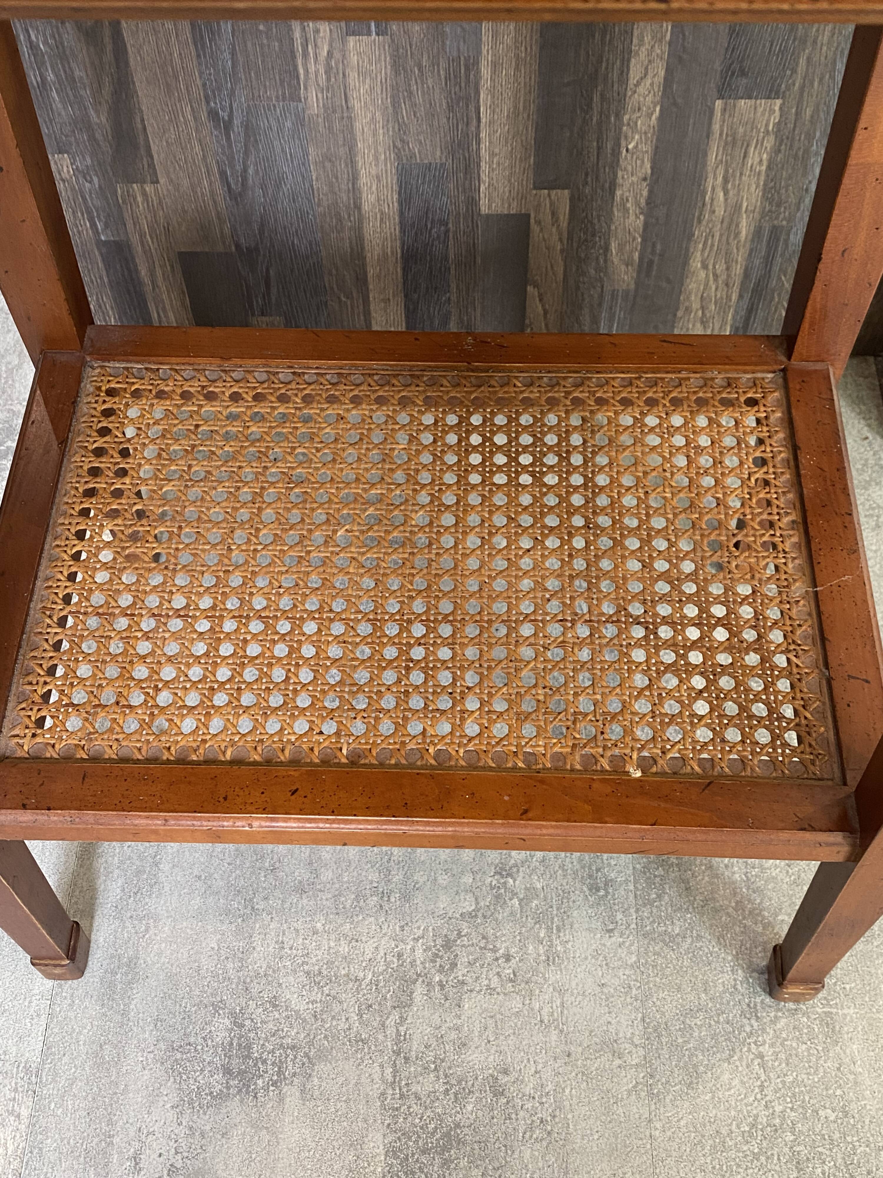 Occasional table in cherry wood, 1 drawer, 1 cane shelf, 1950.