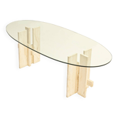Travertine dining table by Willy Ballez, 1970s