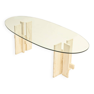 Travertine dining table by Willy Ballez, 1970s
