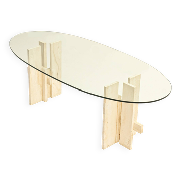Travertine dining table by Willy Ballez, 1970s