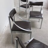 Set of 4 Italian chrome & leather dining chairs, 1970s