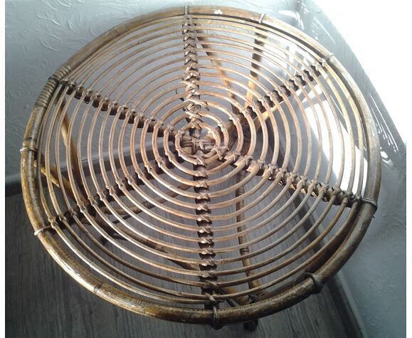 Vintage rattan tripod table