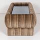 1970s vintage coffee table with velvet frame and glass top