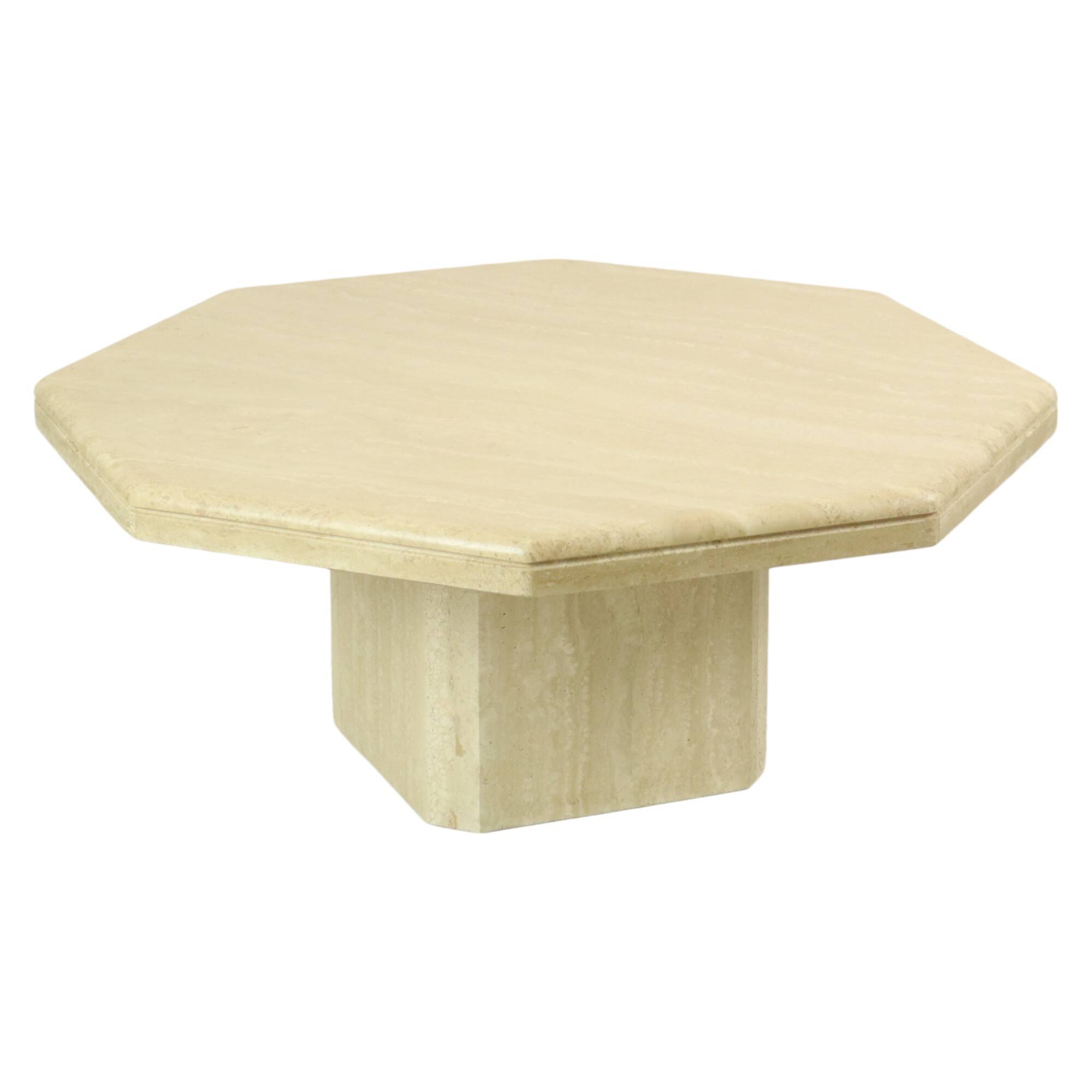 Vintage Octagonal Travertine Coffee Table 70s Design Italian