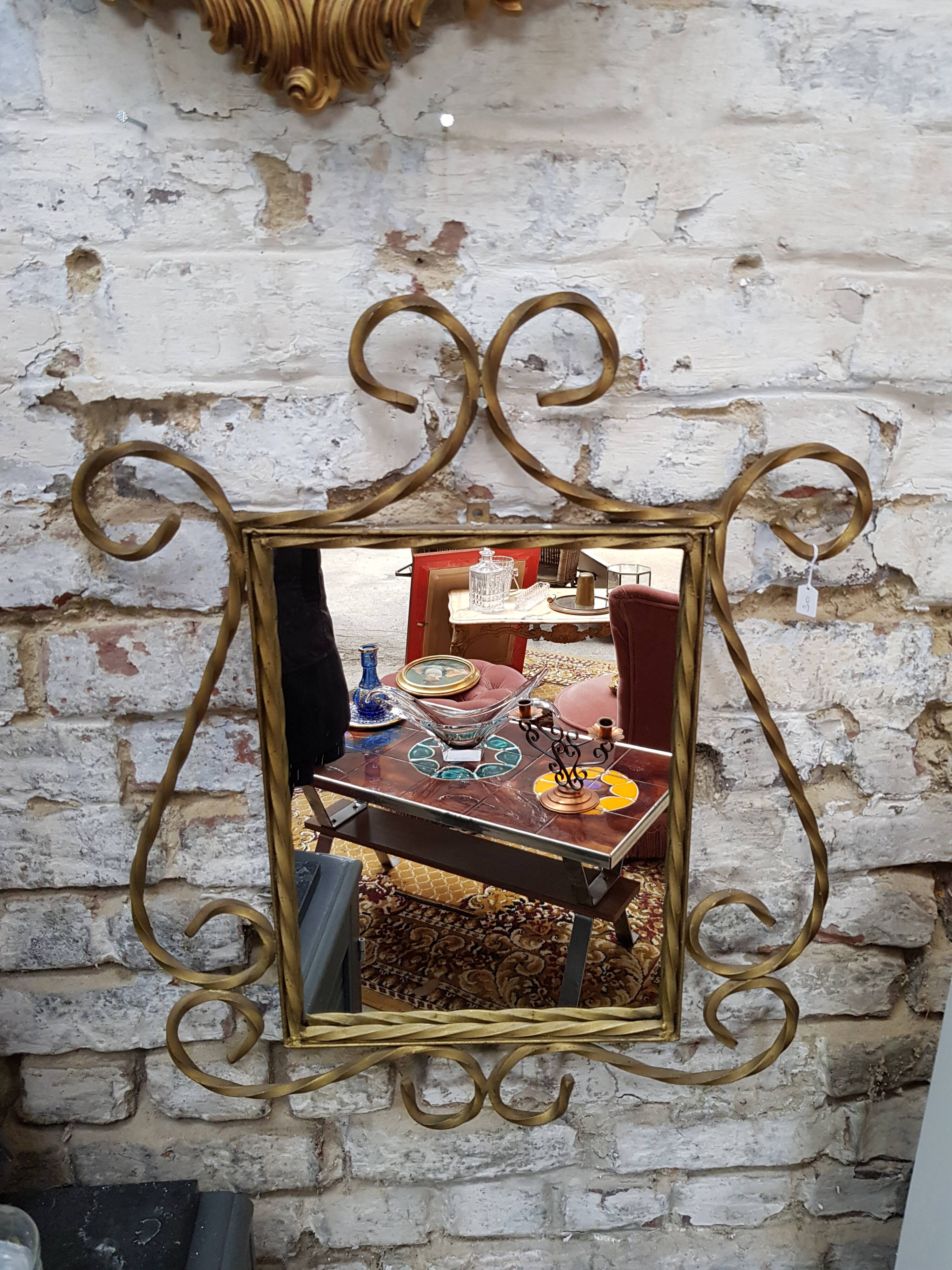 Gilded wrought iron mirror 52x64cm