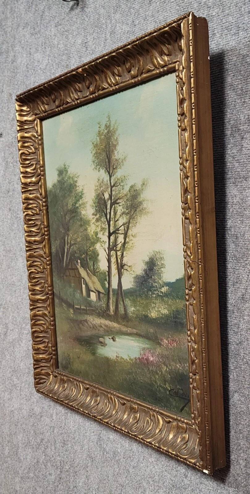 Henri catrou xixeme : huile sur toile paysage lacustre ép. napoléon iii (b)