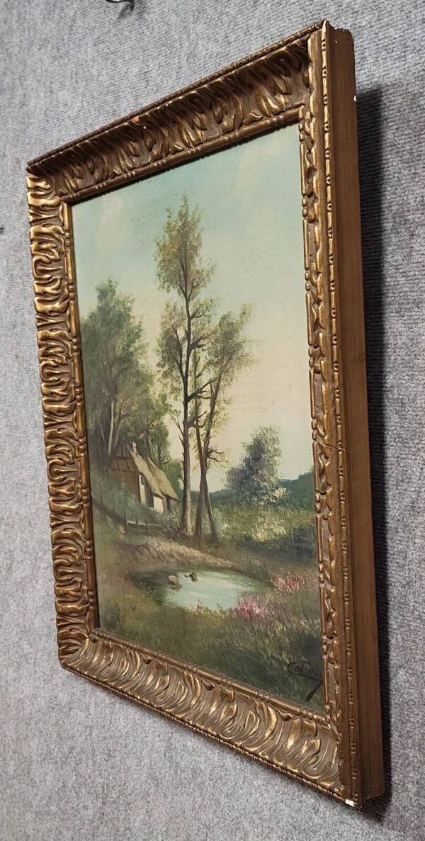 Henri catrou xixeme : huile sur toile paysage lacustre ép. napoléon iii (b)