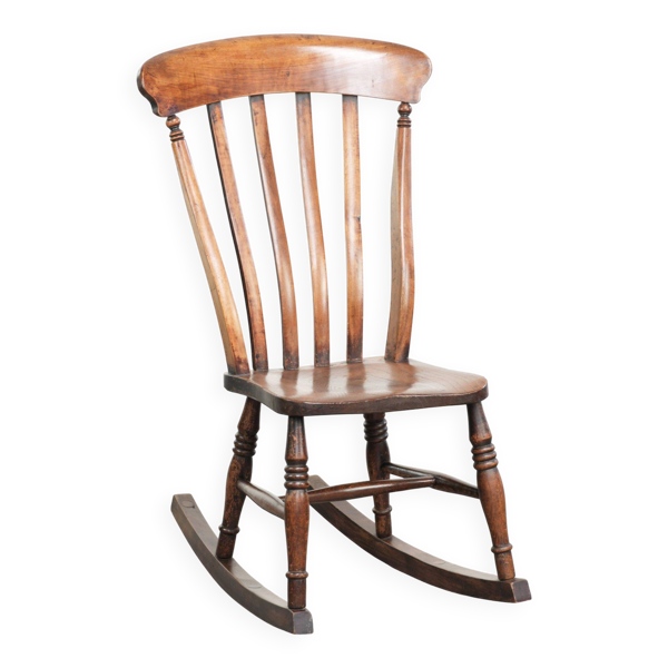 Chaise berçante Windsor en chêne anglais du début du 19e siècle.