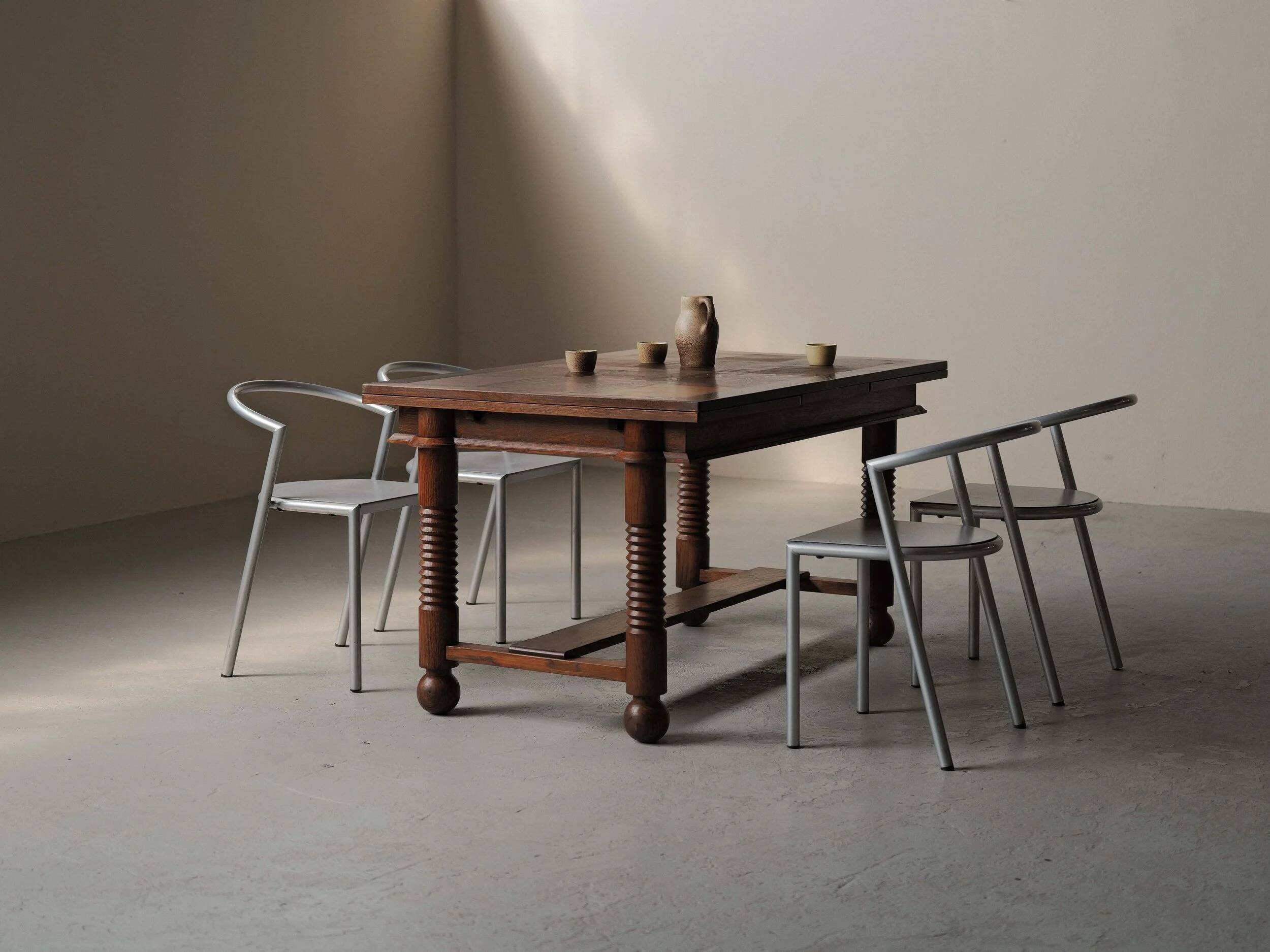 Modernist oak dining table, France, 1940–1950