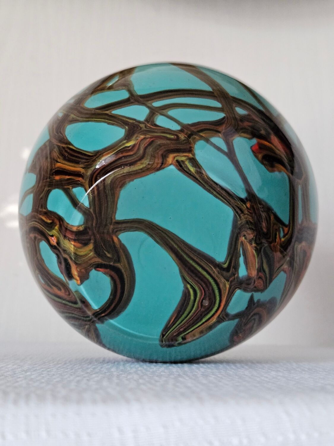 Vintage Czech multicoloured blown glass ball vase