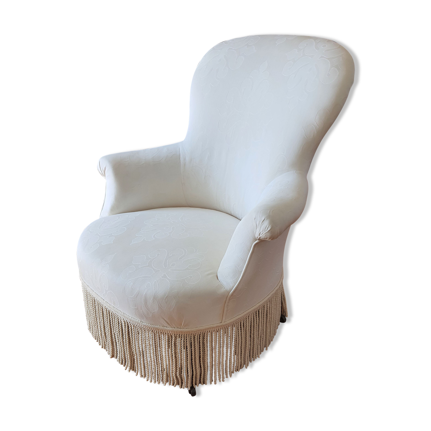 White fabric toad armchair