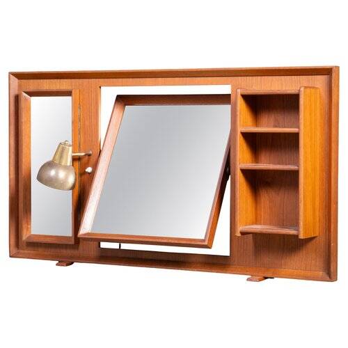 Vintage Freestanding Teak Mirror with Lamp, 1960s