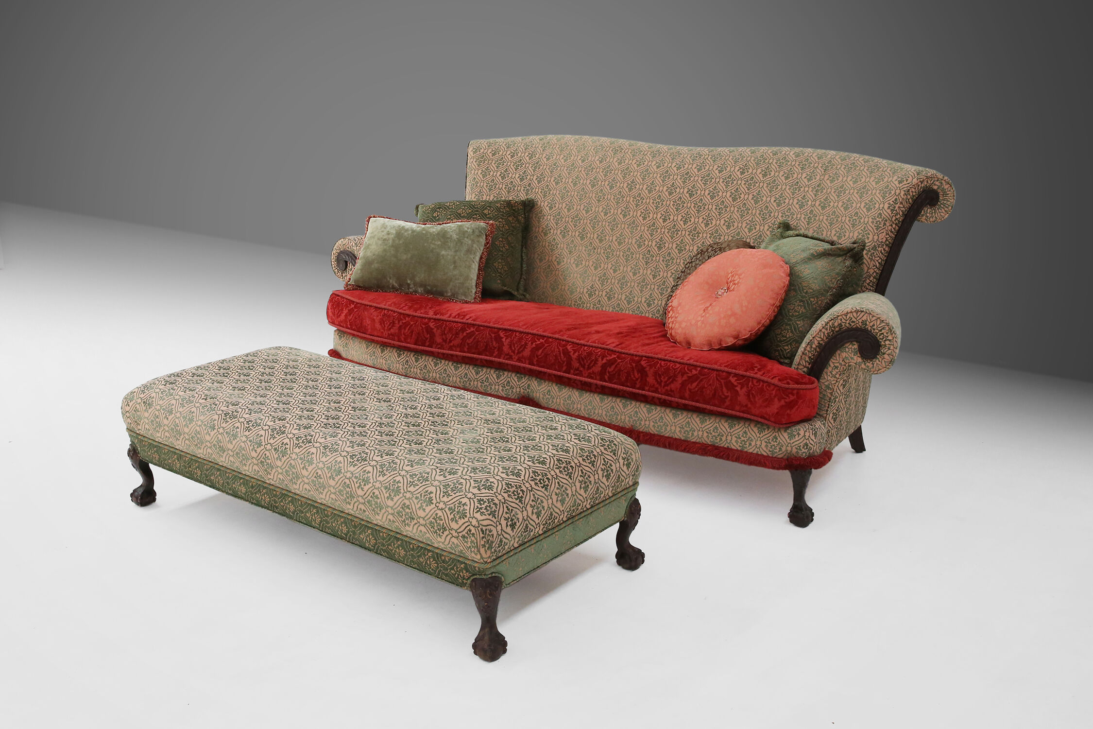 Extra large Victorian sofa and ottoman 1890