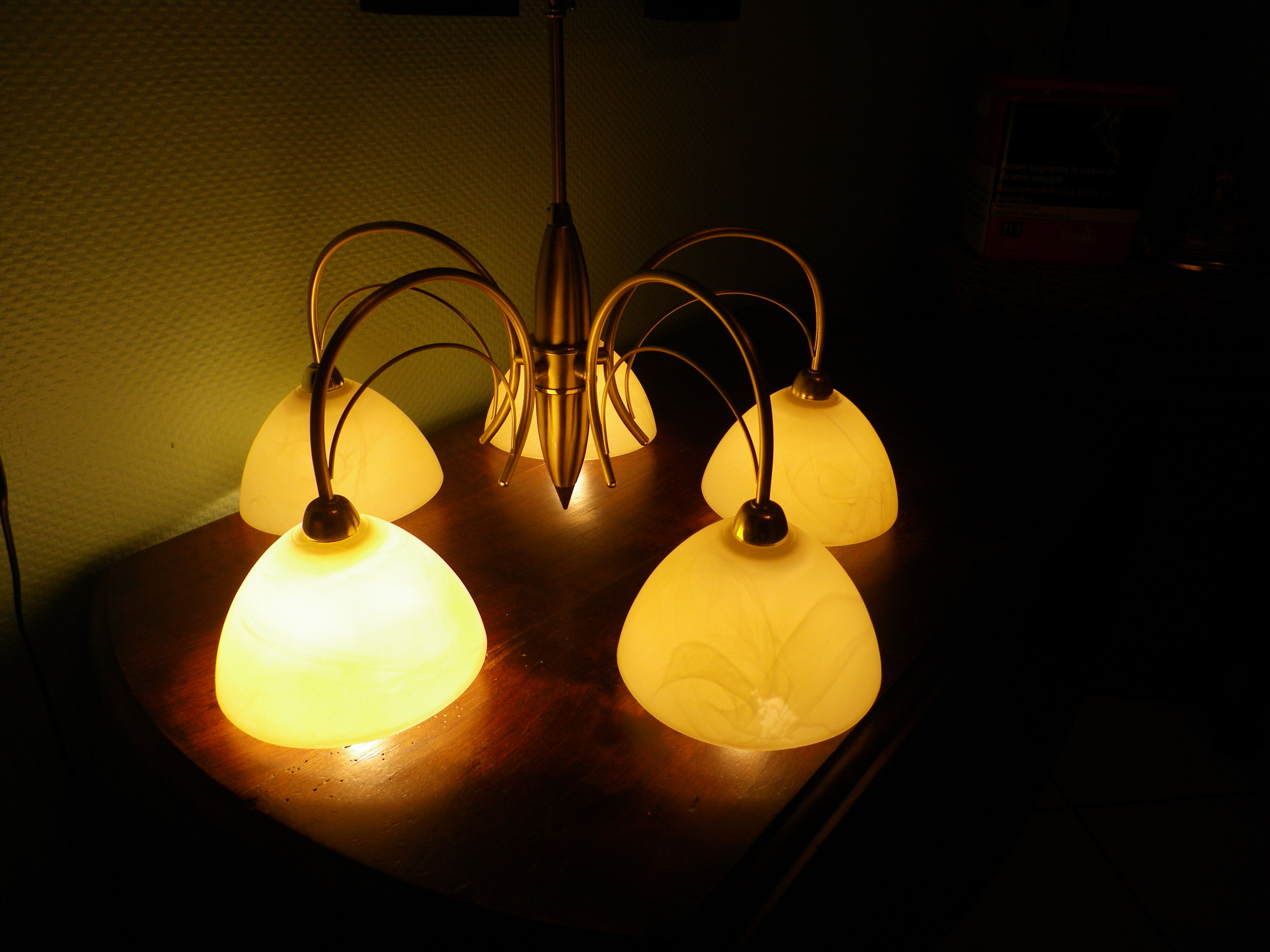 5-branched pendant light from the 70s, Honsel, Germany