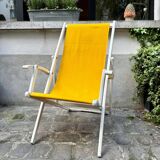 Transat de plage en bois blanc et coton jaune