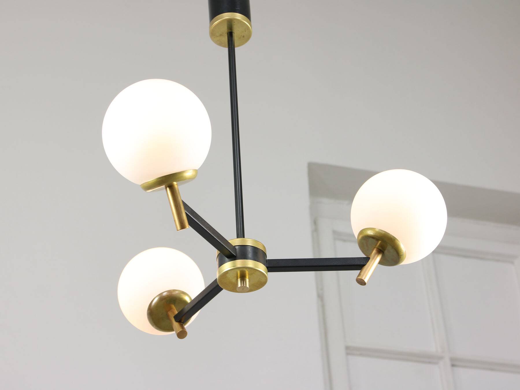 Mid-century italian brass and opaline chandelier