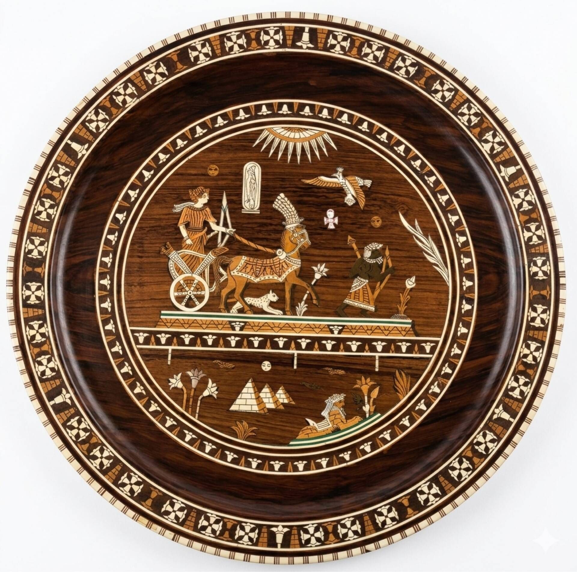 Vintage oriental coffee table in marquetry and mother-of-pearl – Unique piece