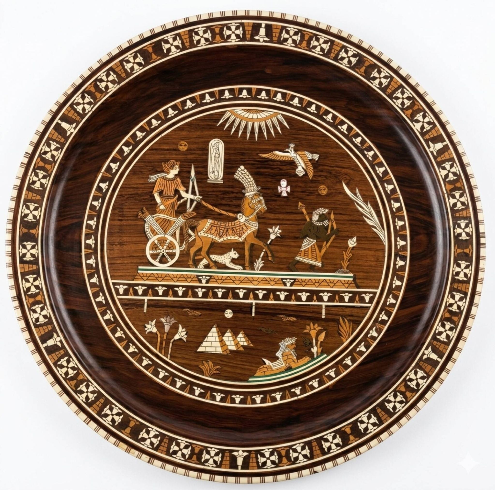 Vintage oriental coffee table in marquetry and mother-of-pearl – Unique piece