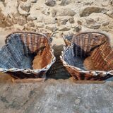 Pair of early 20th century French wicker grape harvest baskets – Rustic vineyard set