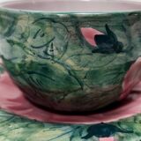 Pair of Green Earthenware Tea /Coffee Cups with Floral Motifs by Zaccagnini