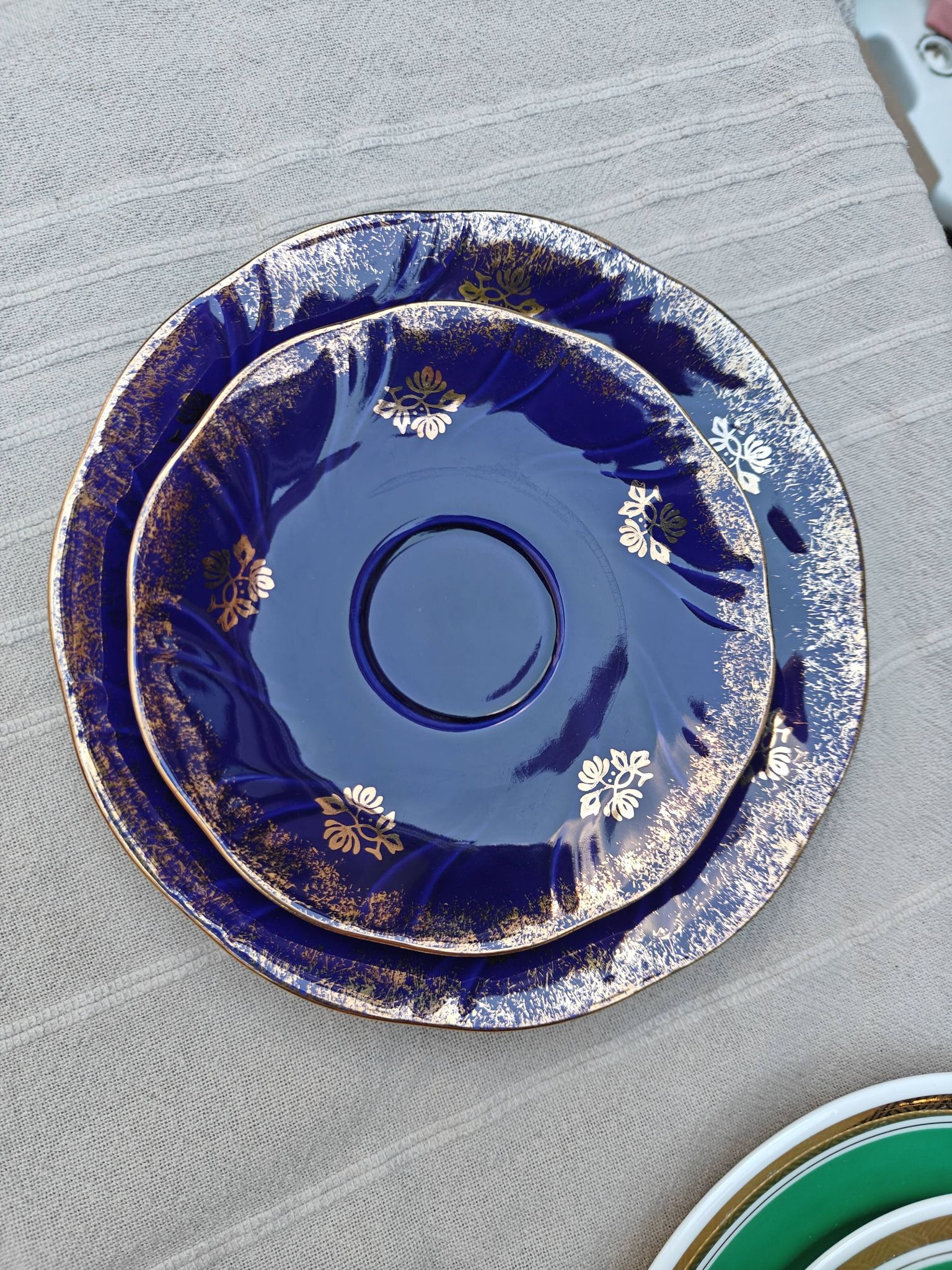 Superb Coffee/Tea Trio in Cobalt Blue & Gold Porcelain - Chodzież Poland