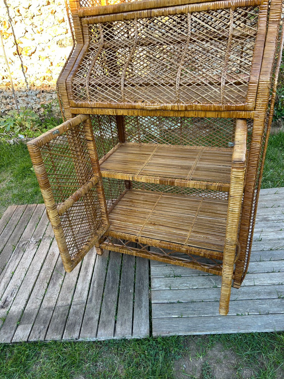Large woven rattan shelf 🇮🇹 Vintage Italy 1970