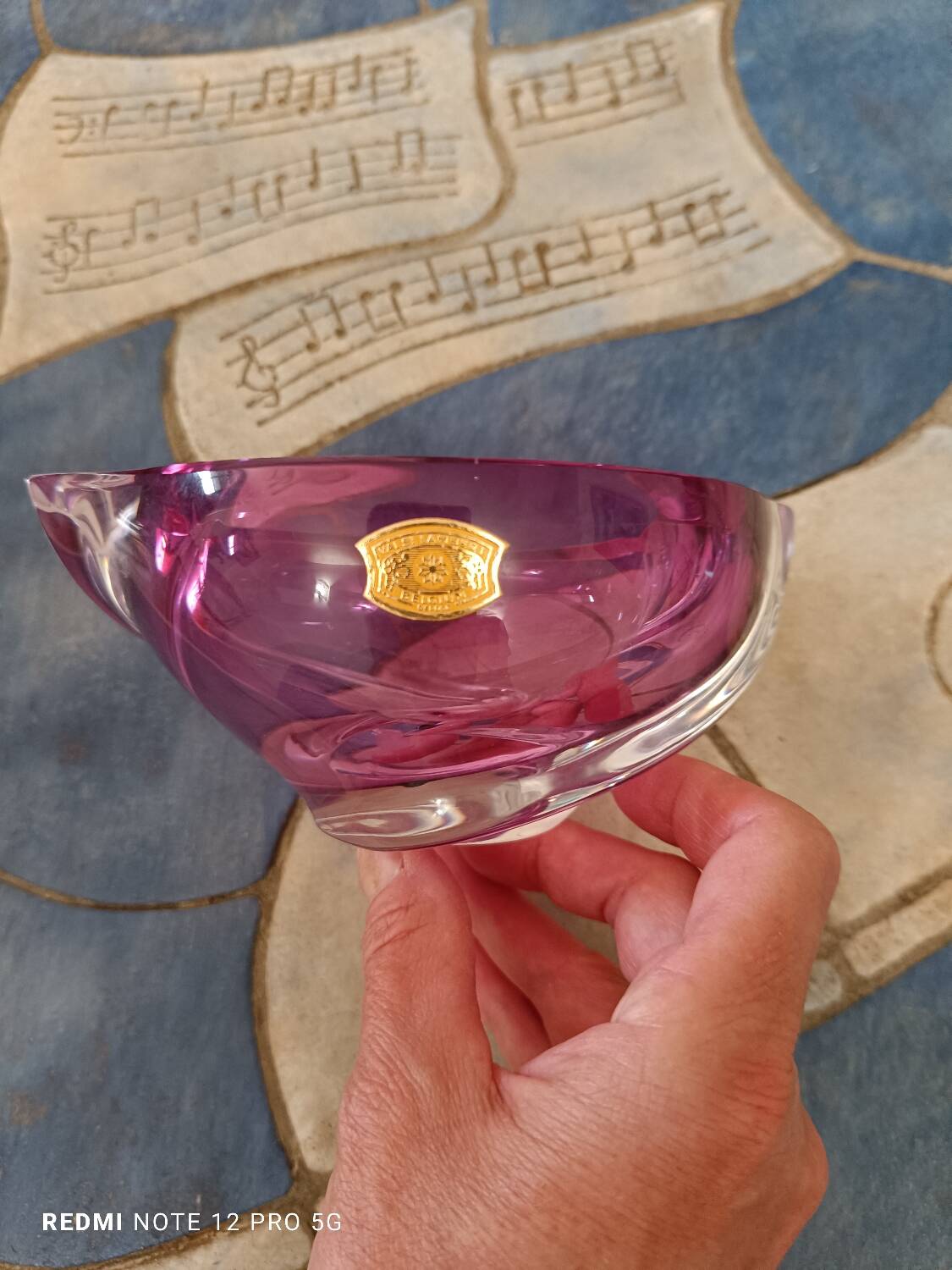 Cendrier en cristal rose Val Saint Lambert, Belgique