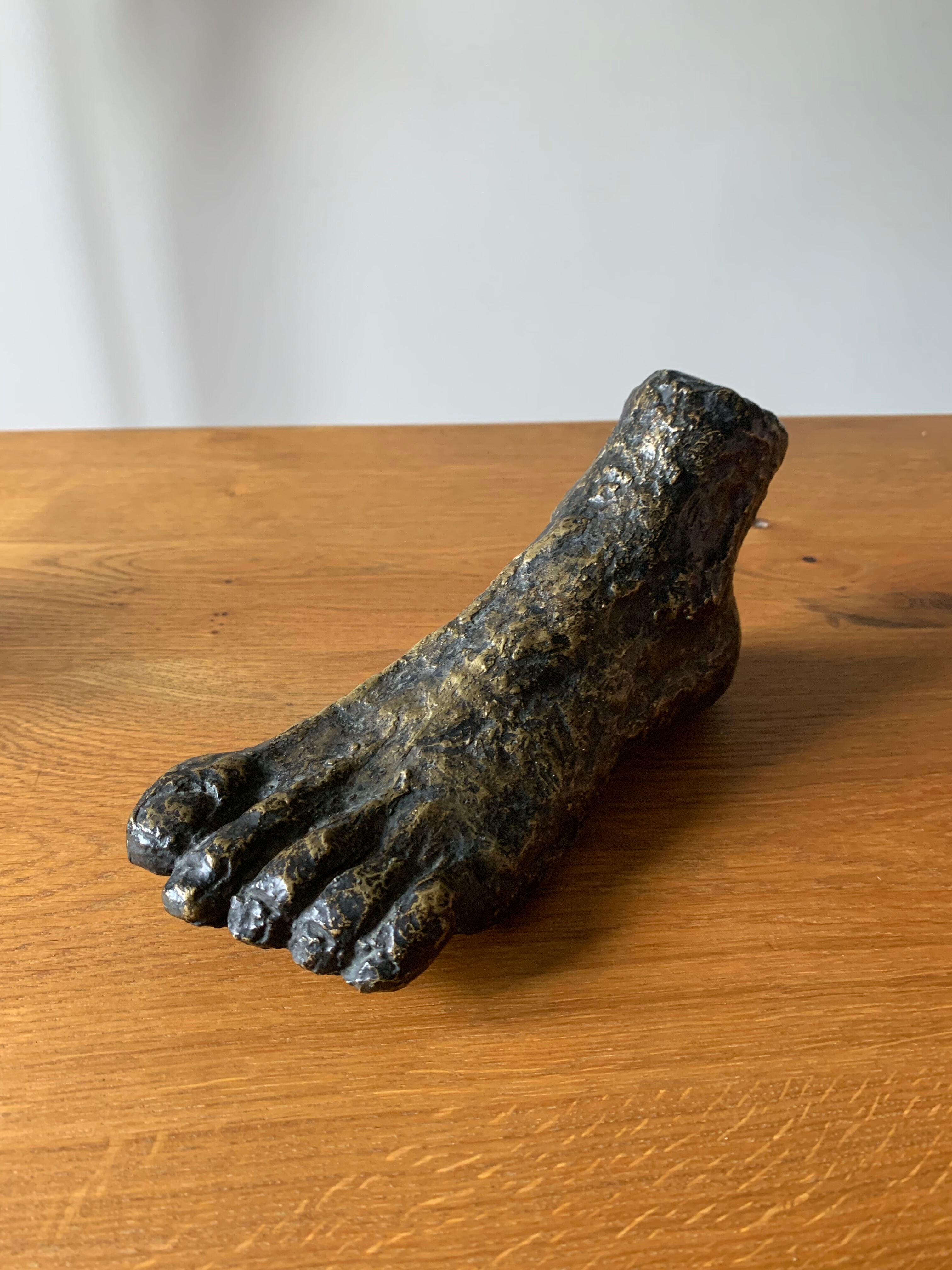 Bronze foot signed S. Gronnier and its plaster print