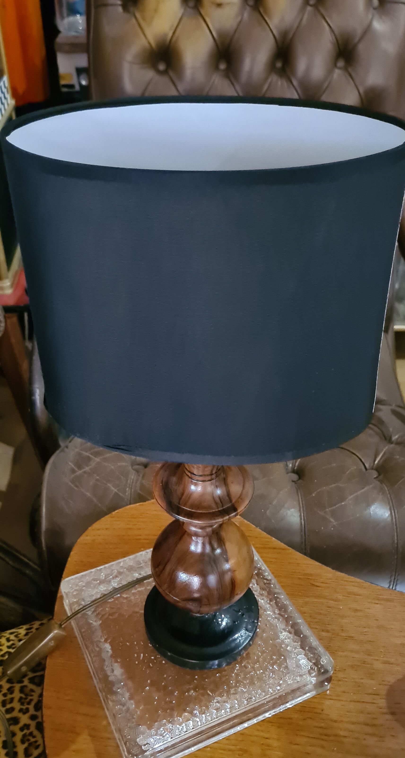 Lampe 1950 pied tourner en olivier 45x23cm