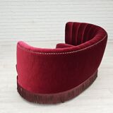 1970s, Danish 2-seater "Banana" sofa, original cherry-red velour.
