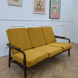 Canapé scandinave retapissé vintage teck