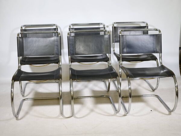 Chaises cantilever Bauhaus par Mies van der Rohe pour Thonet, ensemble de 6, années 1970