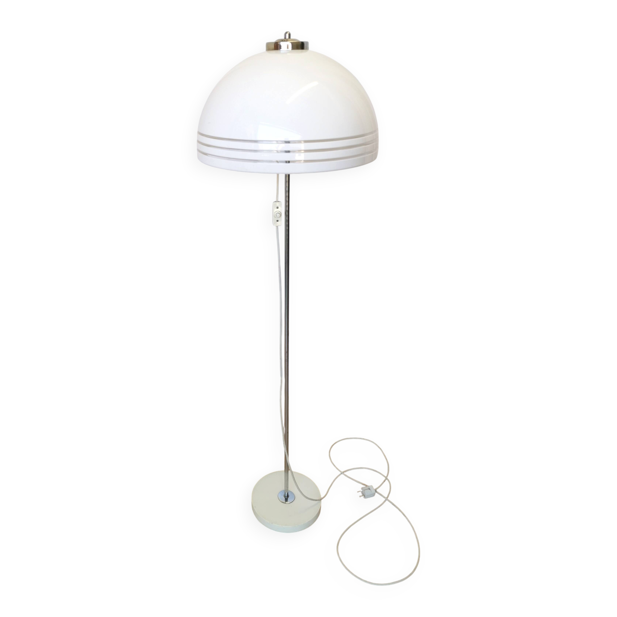 Vintage 1970s Mushroom Floor Lamp: Chrome & White Plastic, Retro Lighting