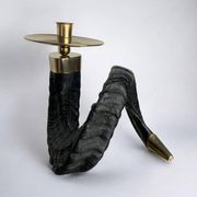 Twisted horn candleholder, resin and brass Italy, 1970s