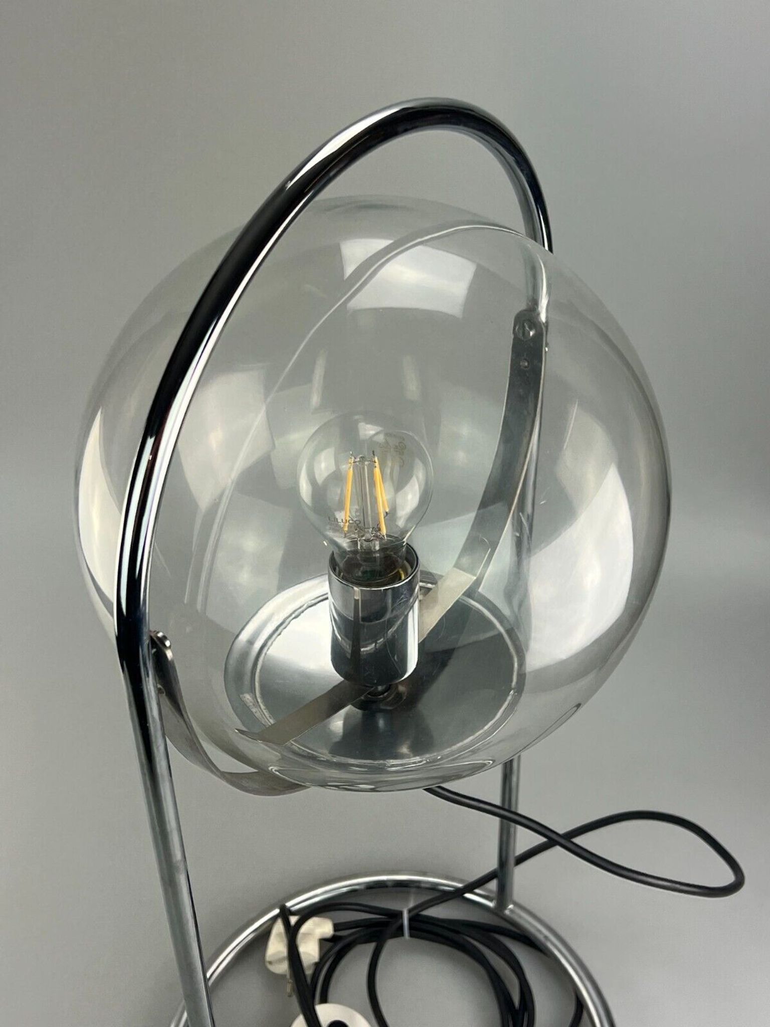 Lampe à boule de table space age design verre métal, 60s 70s