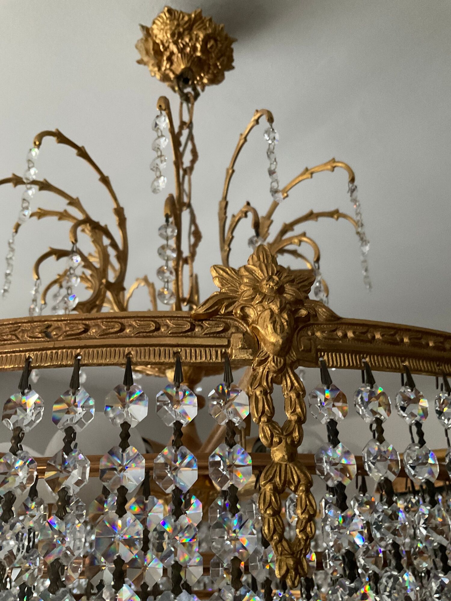 Old bronze waterfall chandelier with crystal tassels