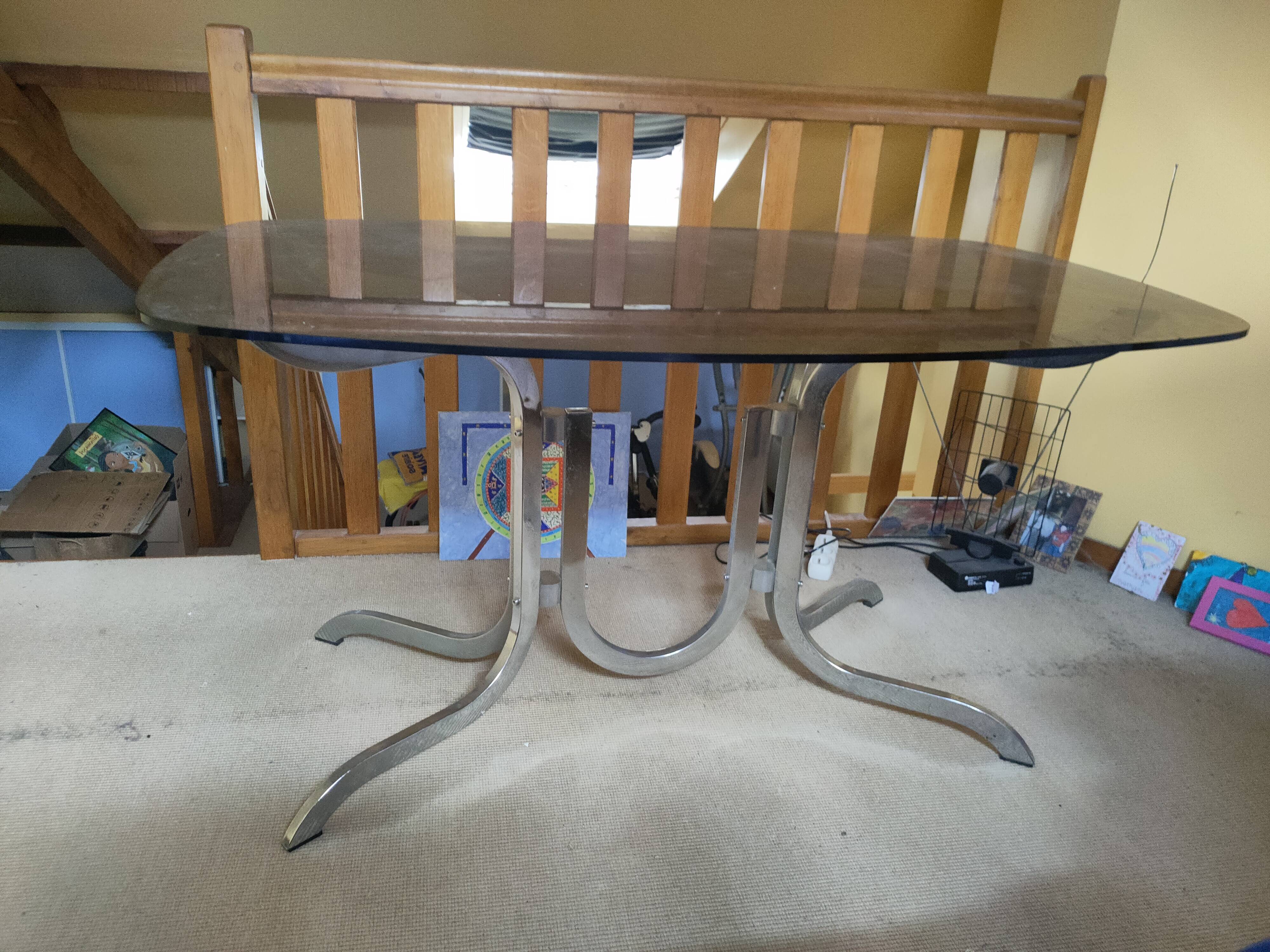 Glass and metal table from the 70s.