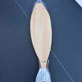 Fish serving tray / Wood & cast aluminum 1970 vintage