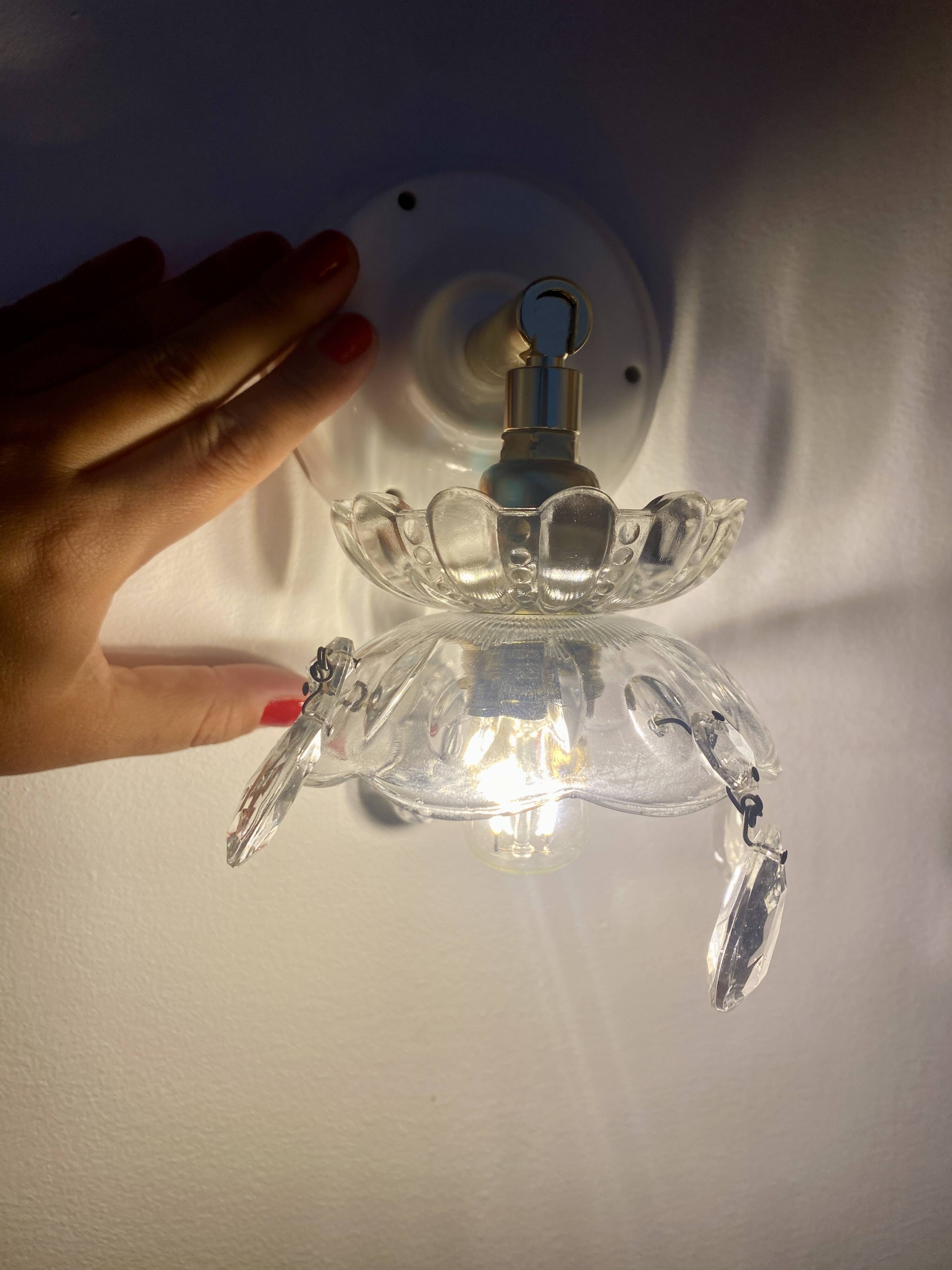 Vintage glass lampshade wall lamp with antique tassels