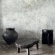 Small old Asian wooden coffee table in Japanese style, kidney-shaped top