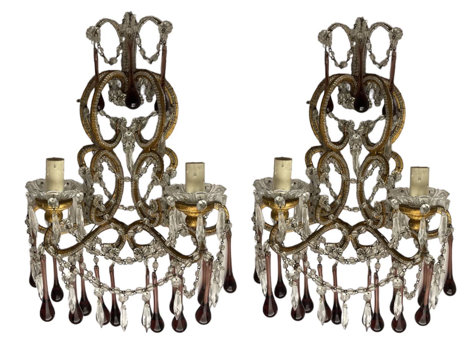 Large Crystal Beaded Murano Glass Sconces Set of 2,